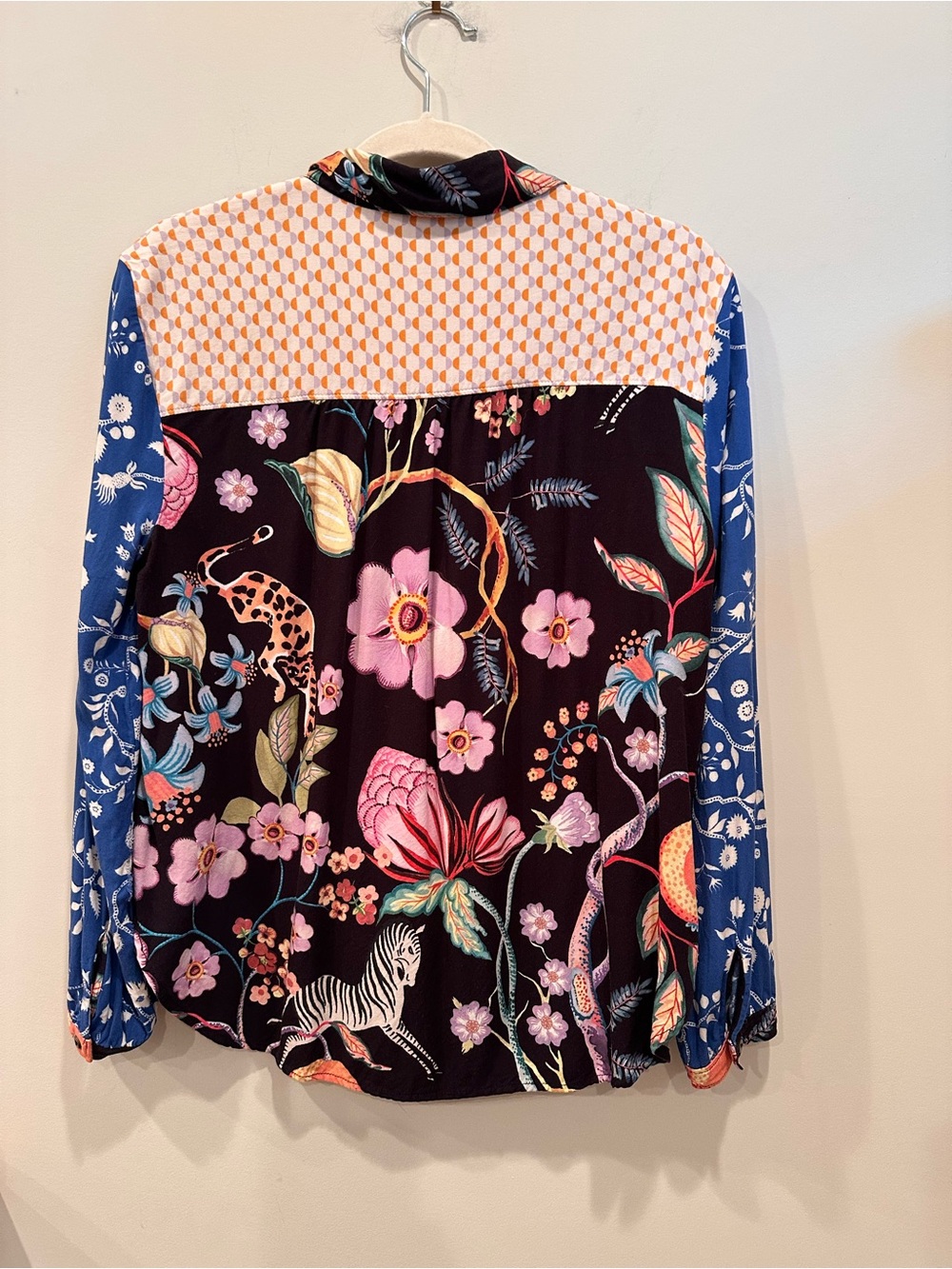 Maeve Alida Contrast Mixed-Print Button Down Shirt Colorful Sz L Petite - Picture 2 of 11